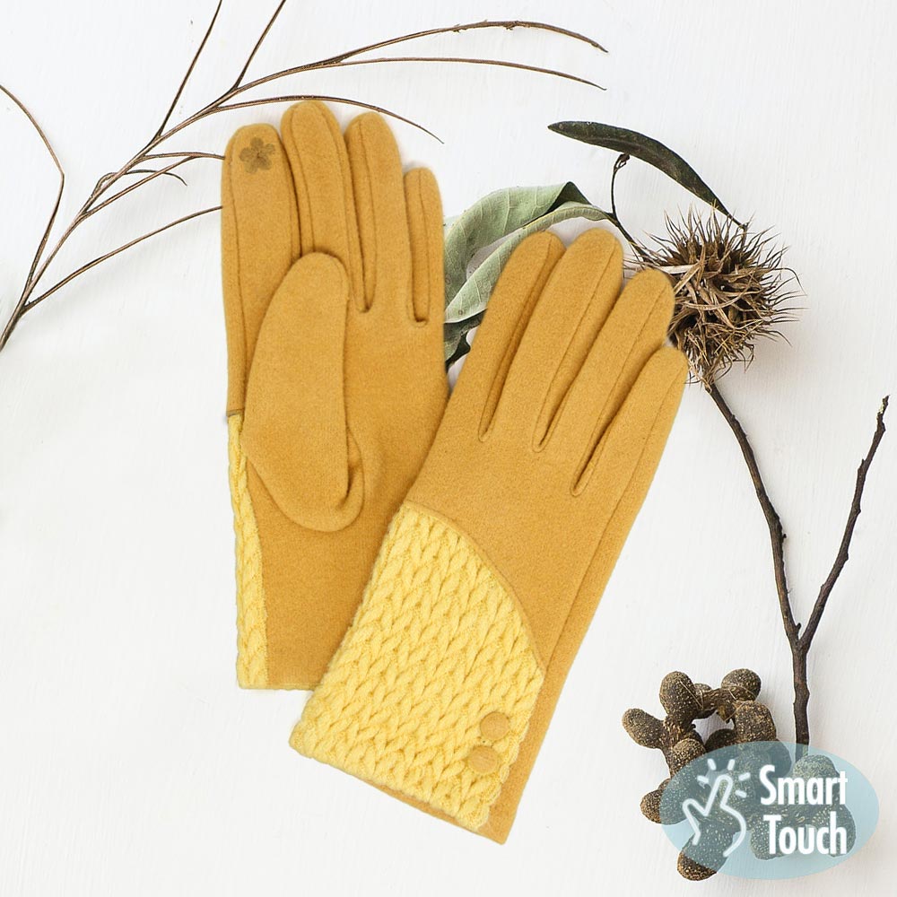 Mustard Cable Detailed Button Touch Smart Gloves