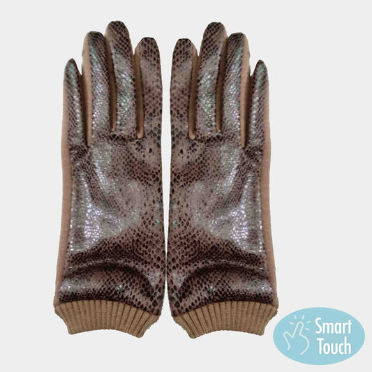 Madeline Love Beige Snake Skin Patterned Smart Gloves - Jewelry
