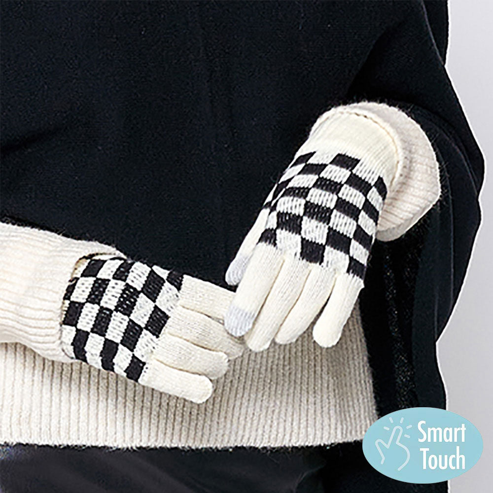Madeline Love Ivory Checkerboard Patterned Smart Touch Gloves - Hair Accessories