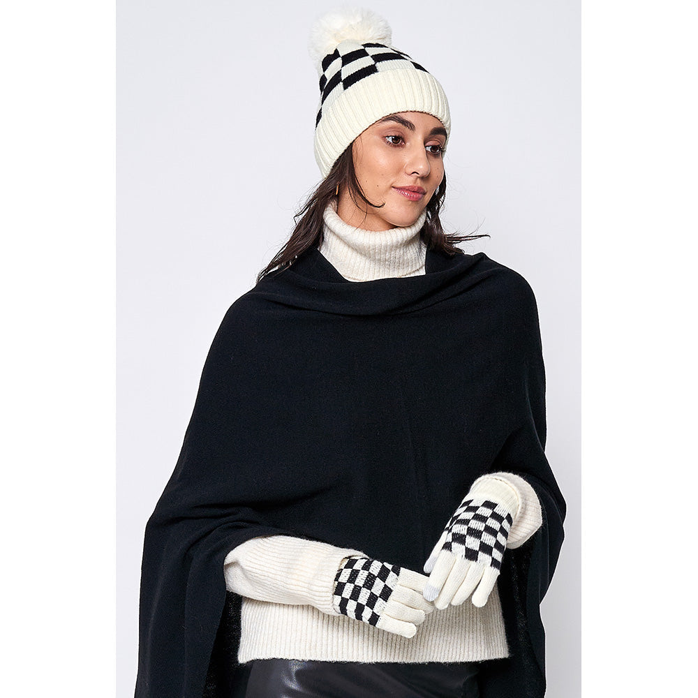 Madeline Love Ivory Checkerboard Patterned Smart Touch Gloves - Hair Accessories - extra