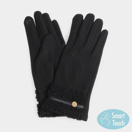 Black Teddy Faux Fur Cuff Touch Smart Gloves