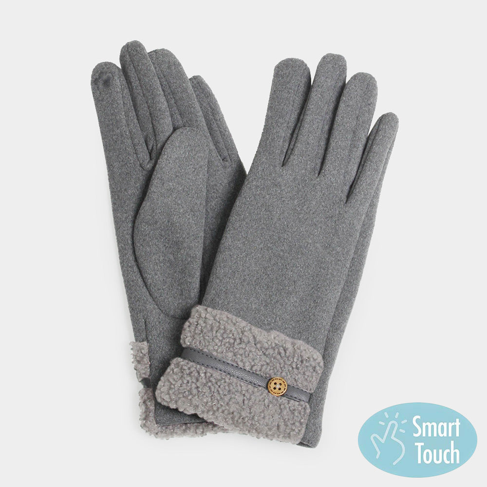 Gray Teddy Faux Fur Cuff Touch Smart Gloves
