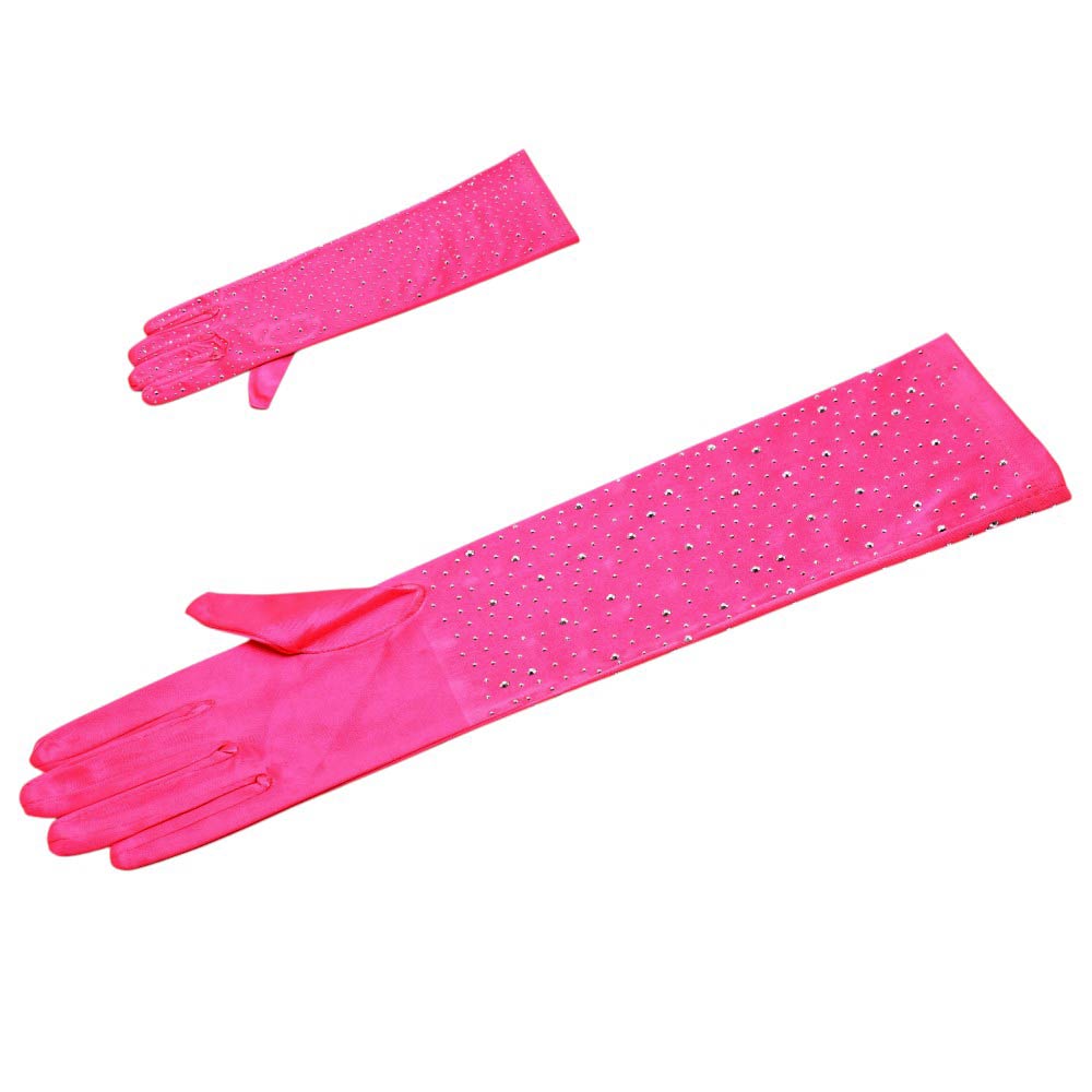 Madeline Love Fuchsia Rhinestone Embellished Evening Long Gloves - Wedding & Bridal - desc