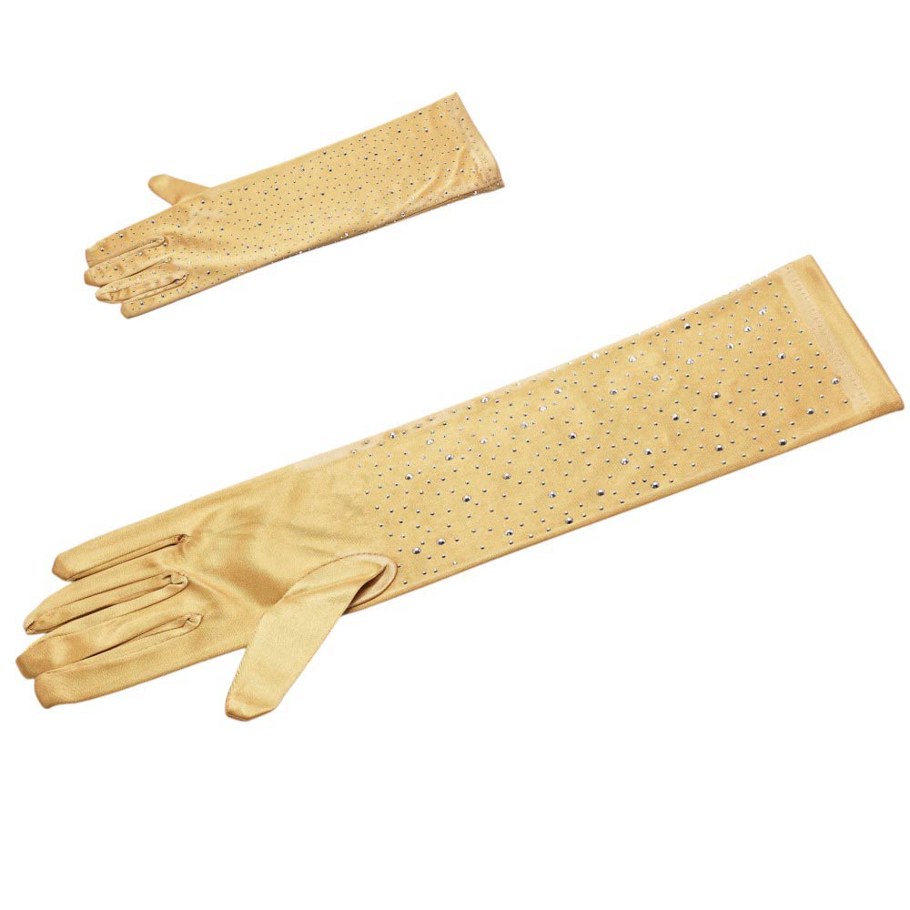 Madeline Love Gold Rhinestone Embellished Evening Long Gloves - Wedding & Bridal - desc