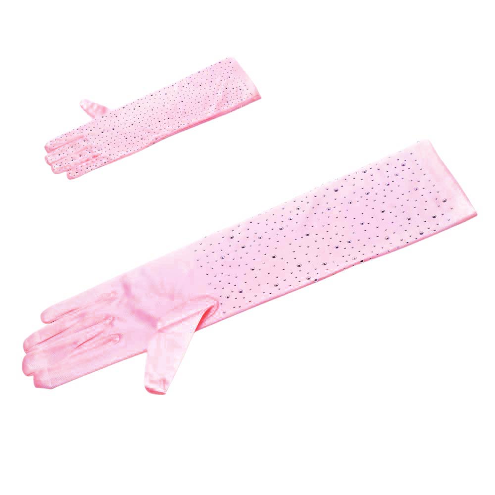 Madeline Love Pink Rhinestone Embellished Evening Long Gloves - Wedding & Bridal - desc