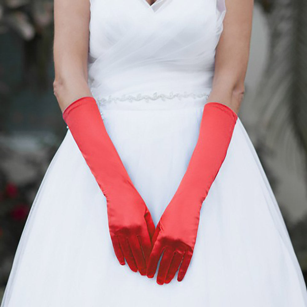 Medium Satin Wedding Gloves - Red - Gloves