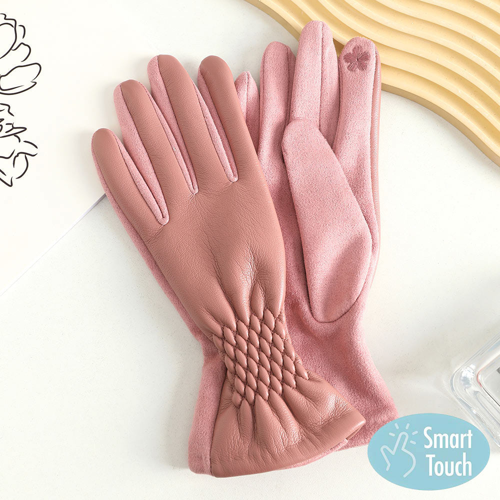 Pink Pleat Detailed Touch Smart Gloves