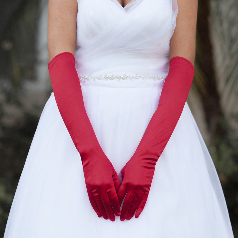 Burgundy Dressy Satin Wedding chic Gloves are designed to add a touch of sophistication and style to any wedding attire. Made with high-quality satin fabric, they are comfortable to wear and provide a perfect fit. Enhance your wedding look with these chic gloves.