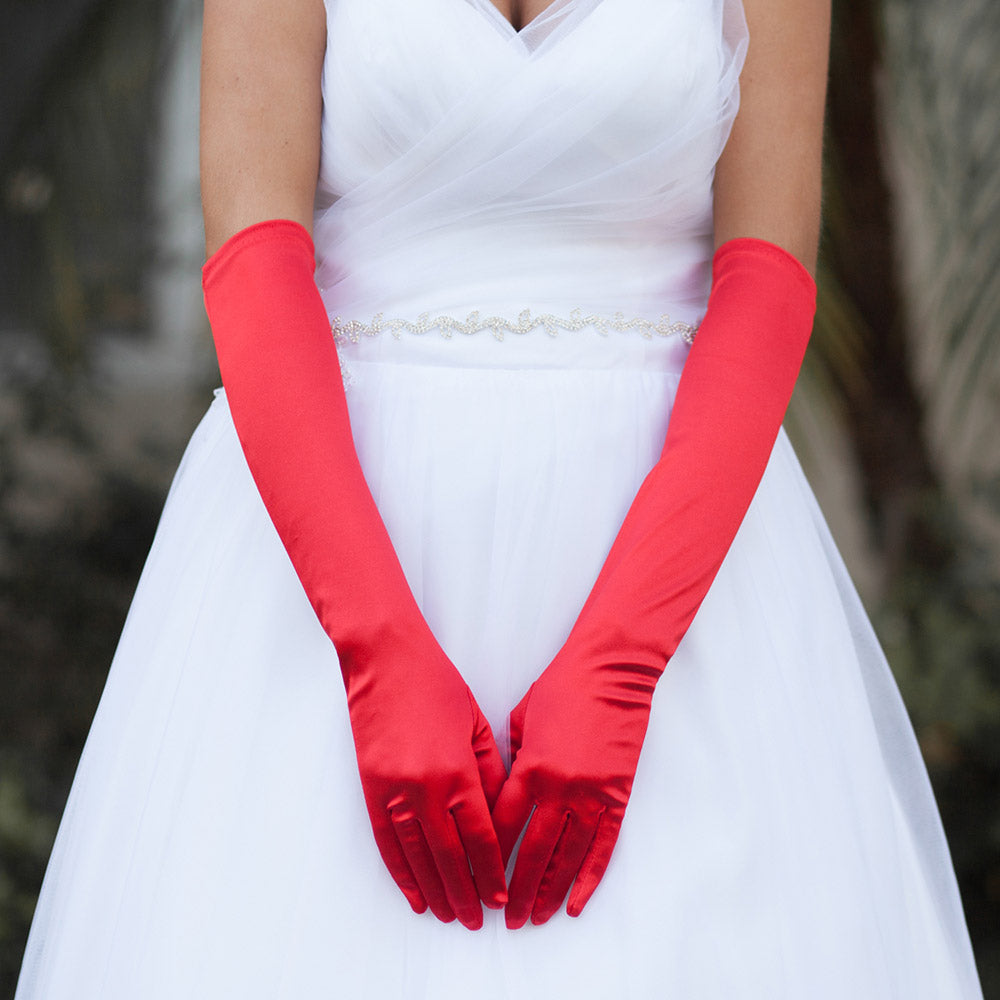 Dressy Satin Wedding Chic Gloves - Red - Gloves