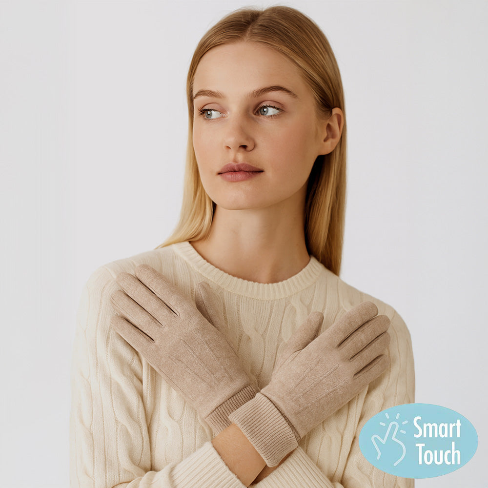 Madeline Love Beige Classic Knit Winter Touch Smart Gloves - Jewelry