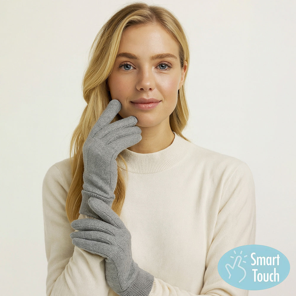 Madeline Love Gray Classic Knit Winter Touch Smart Gloves - Jewelry