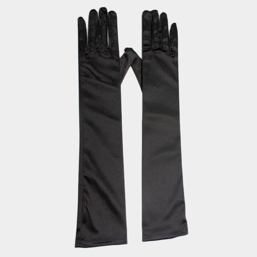 Black Dressy Satin Long Wedding Gloves feature a smooth, lustrous finish that adds timeless elegance to bridal and formal ensembles. Designed for a comfortable long fit, they provide a polished look while allowing ease of movement throughout your special occasion.