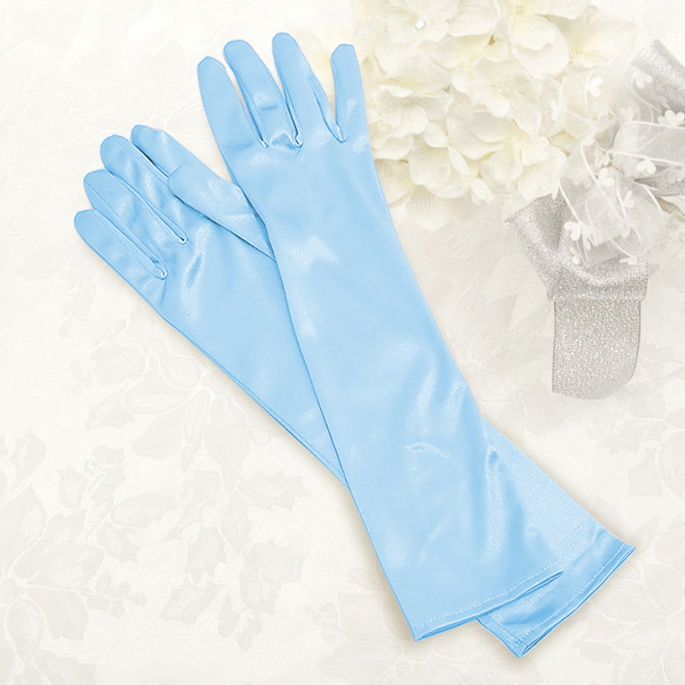Madeline Love Light Blue Dressy satin gloves - Wedding & Bridal