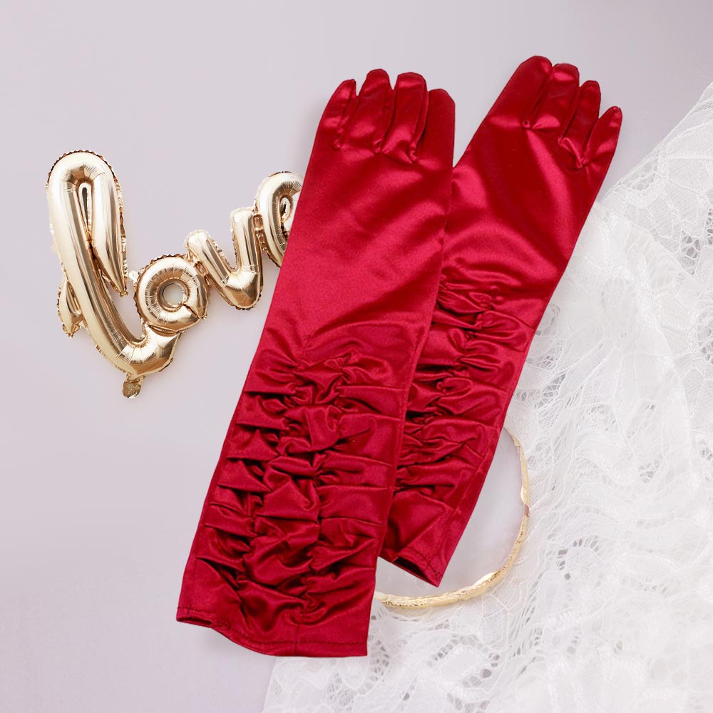 Madeline Love Burgundy Dressy satin ruffle gloves - Wedding & Bridal