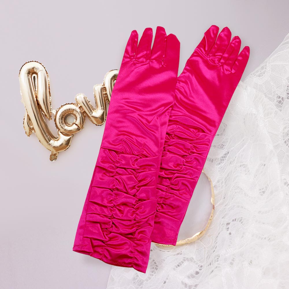 Madeline Love Fuchsia Dressy satin ruffle gloves - Wedding & Bridal