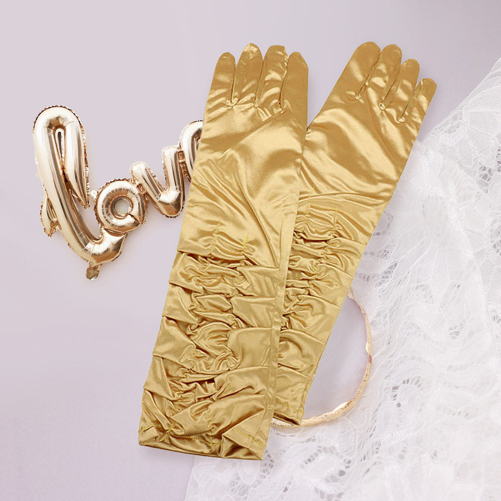 Madeline Love Gold Dressy satin ruffle gloves - Wedding & Bridal