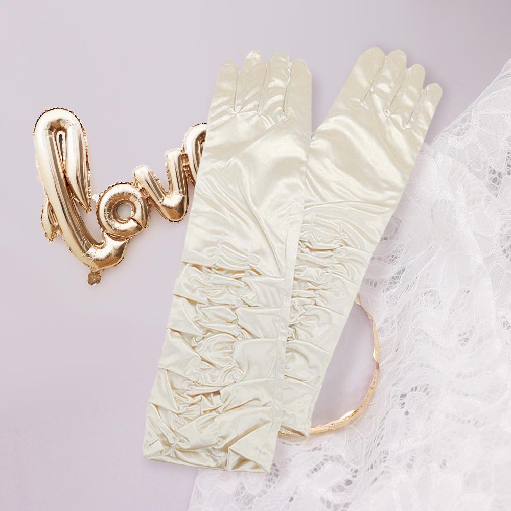 Madeline Love Ivory Dressy satin ruffle gloves - Wedding & Bridal