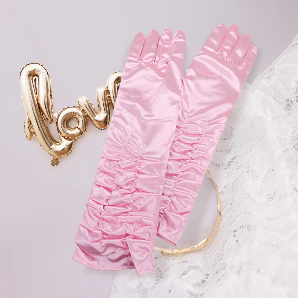 Madeline Love Pink Dressy satin ruffle gloves - Wedding & Bridal