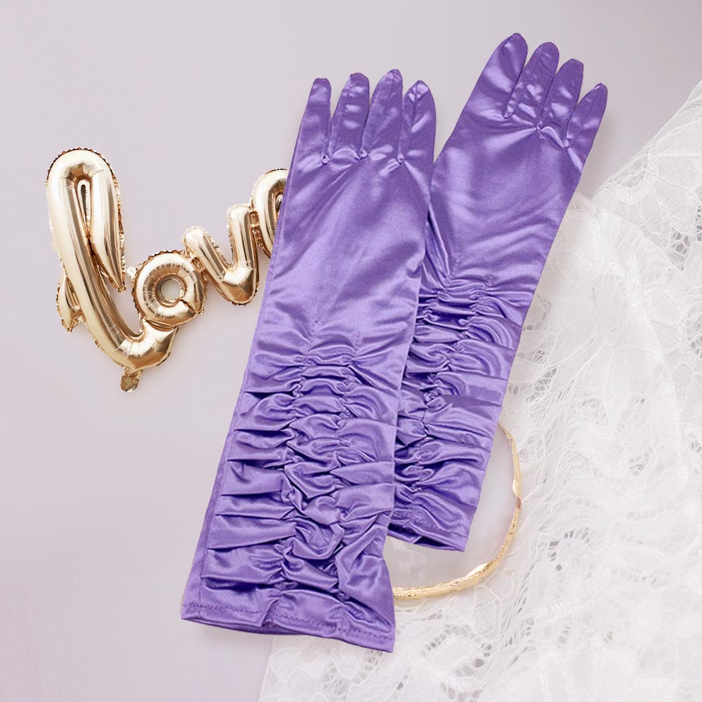 Madeline Love Purple Dressy satin ruffle gloves - Wedding & Bridal