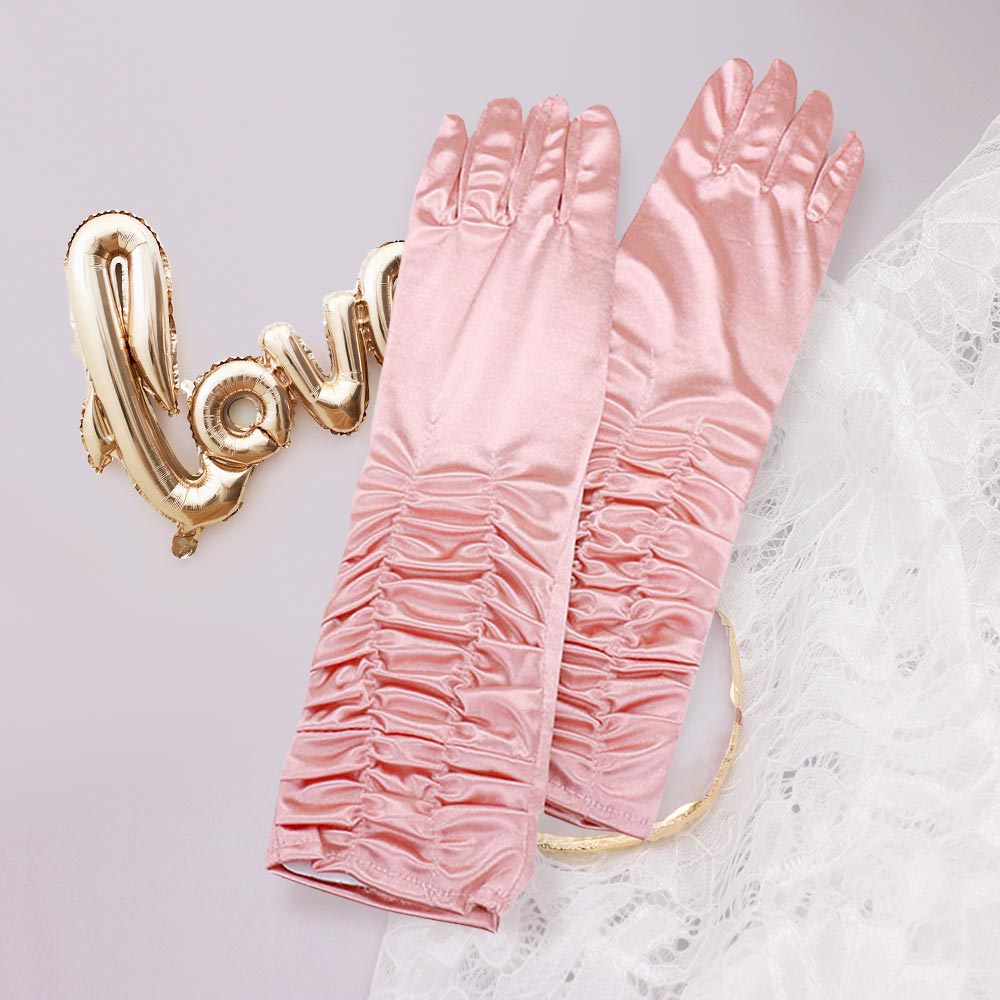 Madeline Love Lt Rose Dressy satin ruffle gloves - Wedding & Bridal