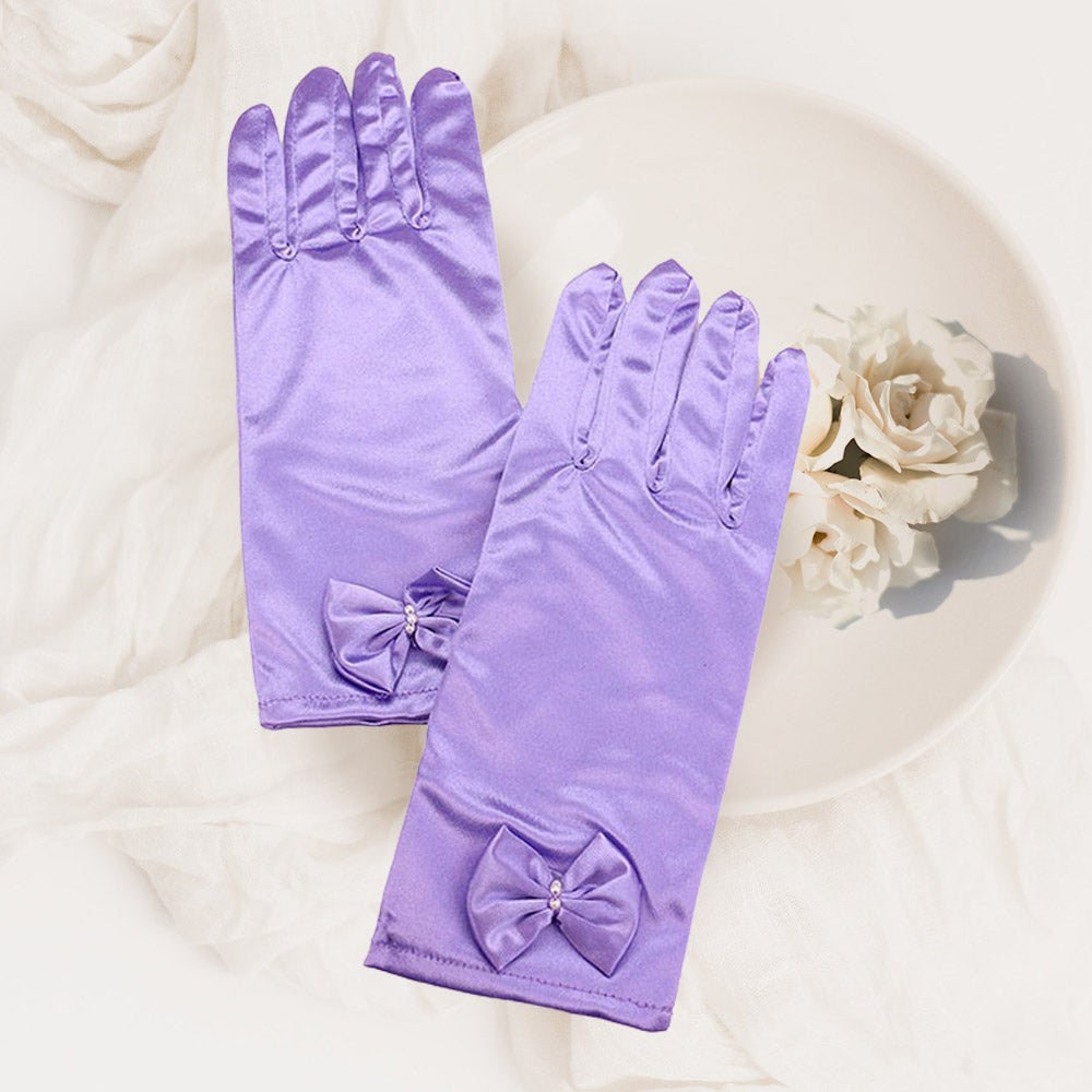 Madeline Love Purple Dressy satin bow gloves - Wedding & Bridal
