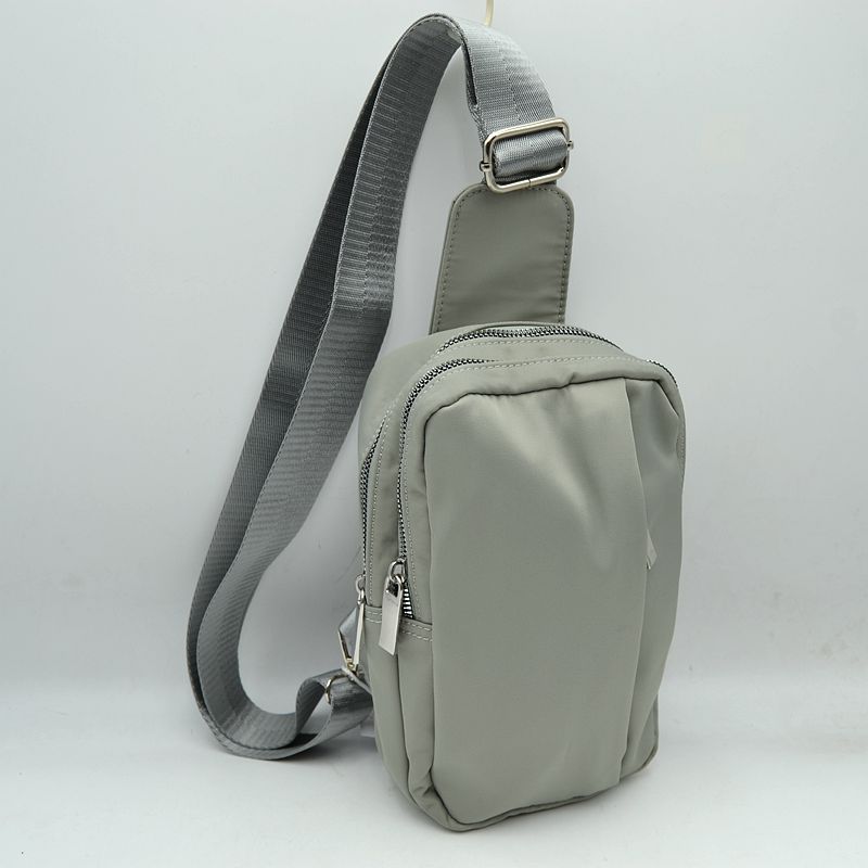 Minimalist Utility Sling Bag with Dual Zipper Compartments - Grey - Sling Bag
