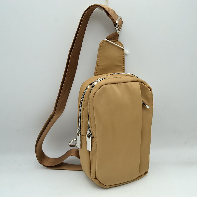 Minimalist Utility Sling Bag with Dual Zipper Compartments - Taupe - Sling Bag