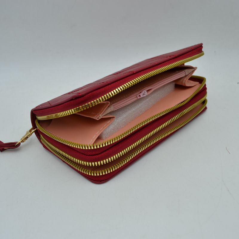 Geometric Stitched Double Zipper Wallet with Wristlet Strap - Wallets