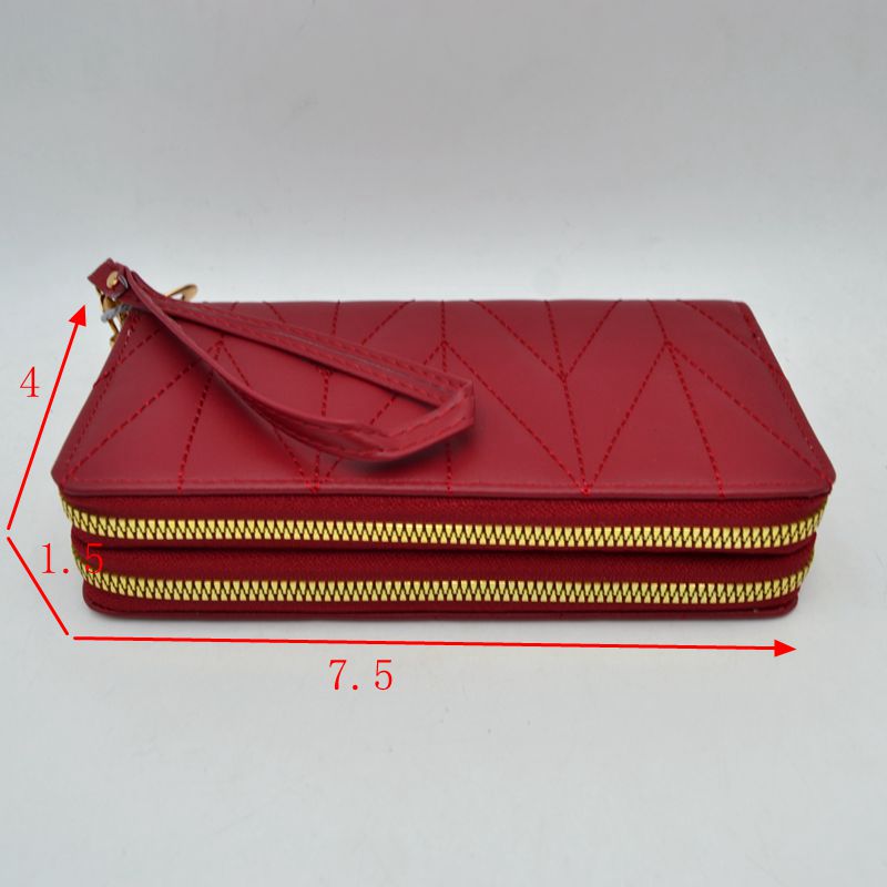 Geometric Stitched Double Zipper Wallet with Wristlet Strap - Wallets
