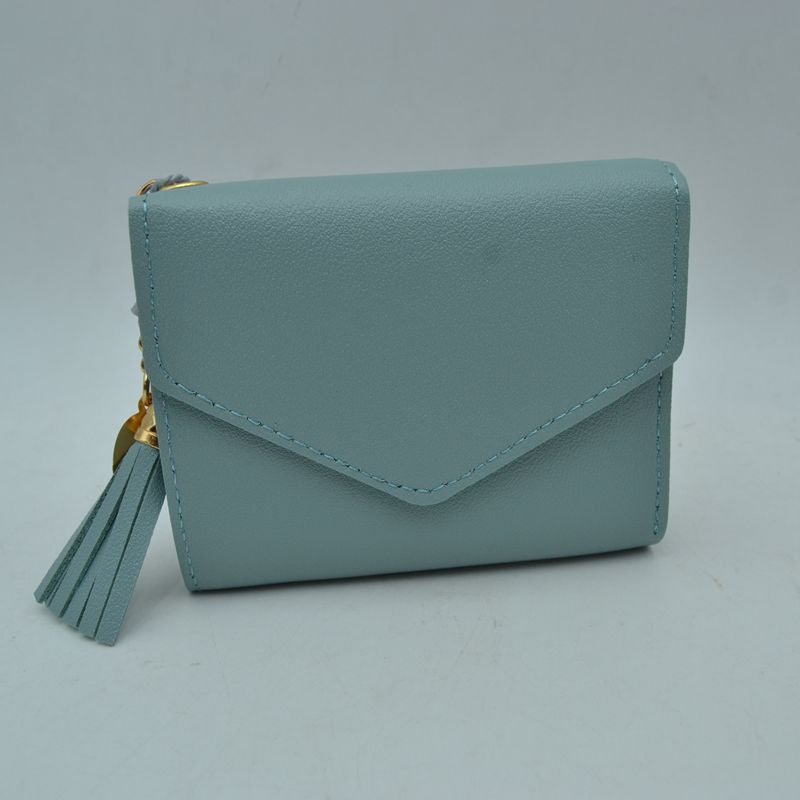 Envelope Flap Compact Wallet with Tassel Charm - Blue - Wallets