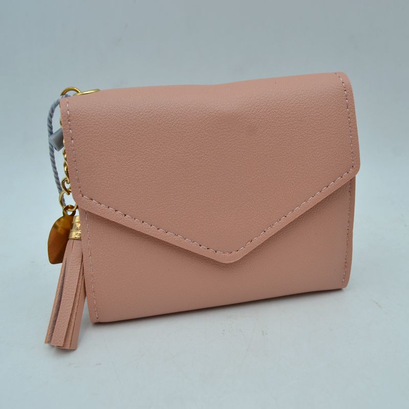 Envelope Flap Compact Wallet with Tassel Charm - Blush - Wallets