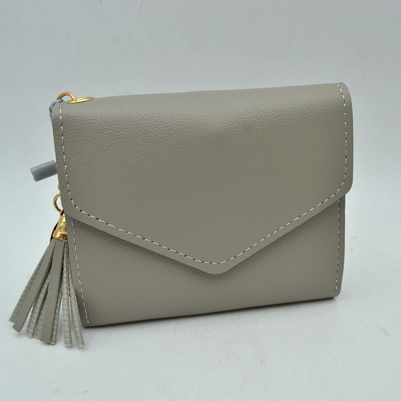 Envelope Flap Compact Wallet with Tassel Charm - Gray - Wallets