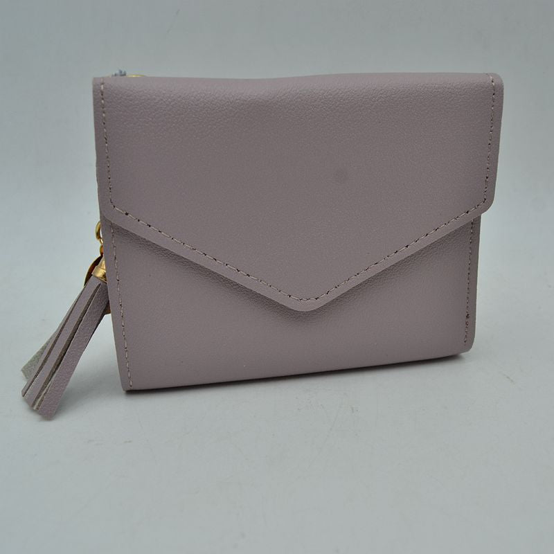 Envelope Flap Compact Wallet with Tassel Charm - Lavender - Wallets