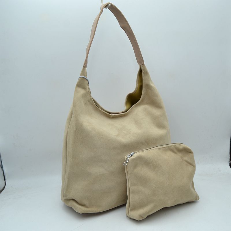 Slouchy Hobo Shoulder Bag with Removable Zipper Pouch - Beige - Shoulder Bag