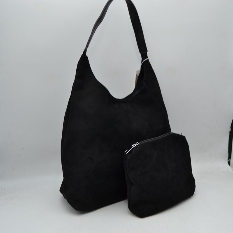Slouchy Hobo Shoulder Bag with Removable Zipper Pouch - Black - Shoulder Bag