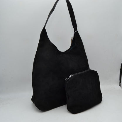 Slouchy Hobo Shoulder Bag with Removable Zipper Pouch - Black - Shoulder Bag