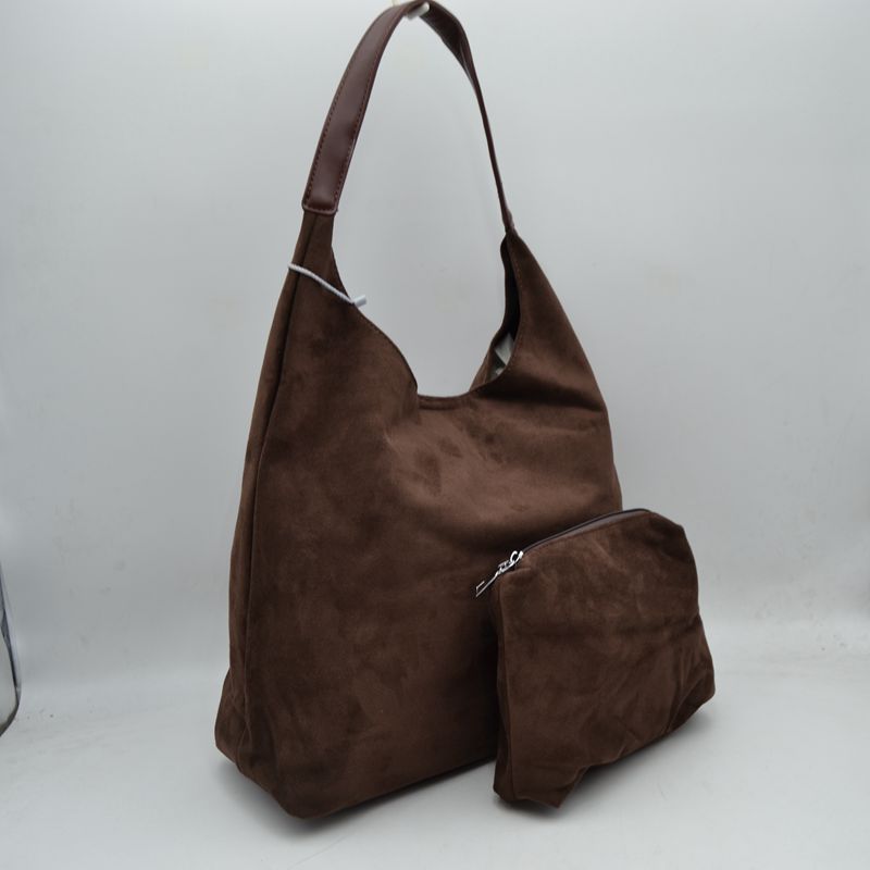 Slouchy Hobo Shoulder Bag with Removable Zipper Pouch - Coffee - Shoulder Bag