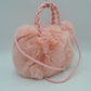 Plush Faux Fur Bucket Handbag with Braided Handles and Long Strap - Blush - Bucket Bag