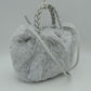 Plush Faux Fur Bucket Handbag with Braided Handles and Long Strap - Gray - Bucket Bag
