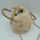 Plush Faux Fur Bucket Handbag with Braided Handles and Long Strap - Bucket Bag