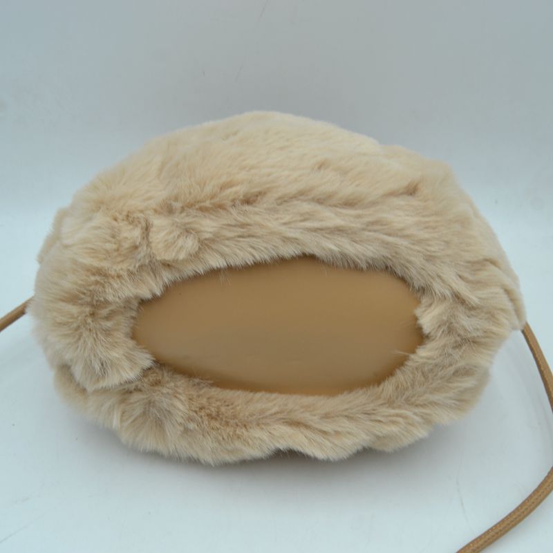 Plush Faux Fur Bucket Handbag with Braided Handles and Long Strap - Bucket Bag