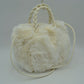 Plush Faux Fur Bucket Handbag with Braided Handles and Long Strap - Clear White - Bucket Bag