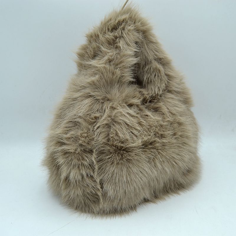 Fluffy Shaggy Plush Handbag with Integrated Top Handle - Coffee - Handbags