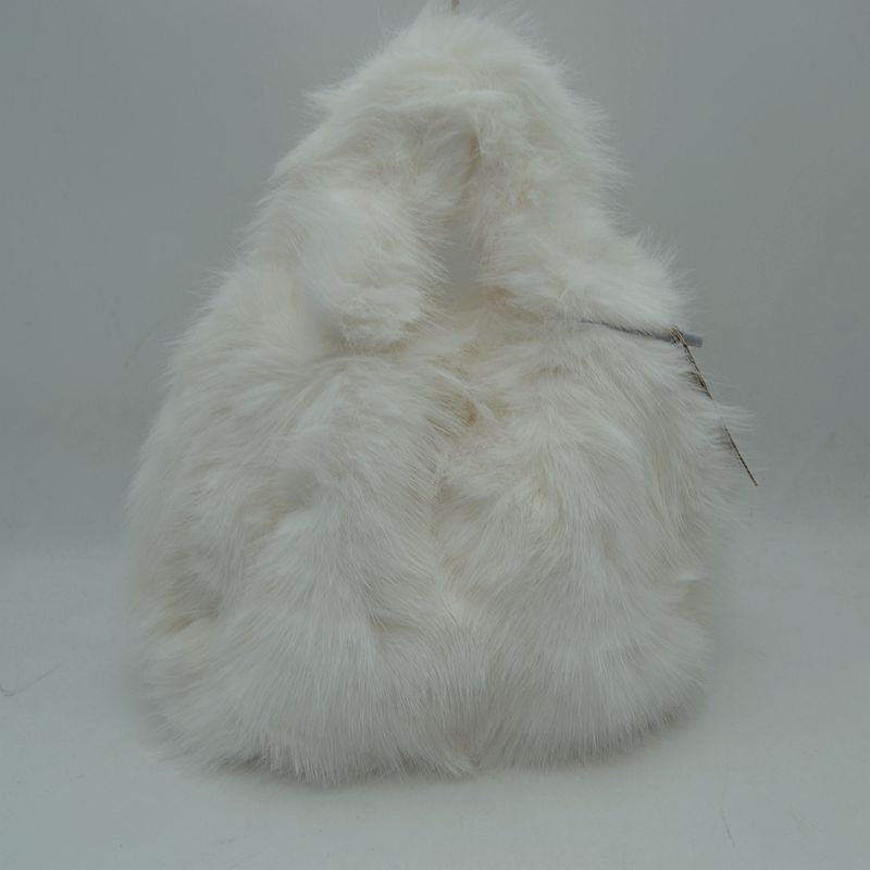 Fluffy Shaggy Plush Handbag with Integrated Top Handle - Clear White - Handbags