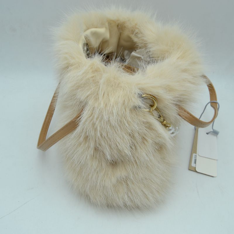 Plush Faux Fur Handbag with Pearl Bead Accent and Dual Straps - HandBag