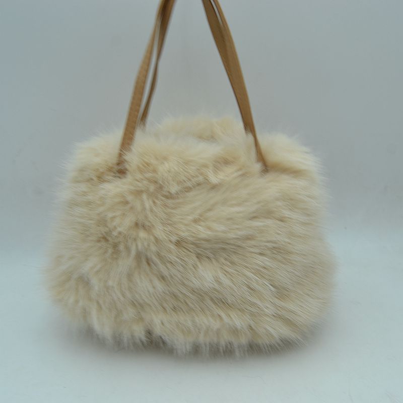 Plush Faux Fur Handbag with Pearl Bead Accent and Dual Straps - HandBag