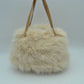 Plush Faux Fur Handbag with Pearl Bead Accent and Dual Straps - HandBag
