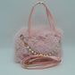 Plush Faux Fur Handbag with Pearl Bead Accent and Dual Straps - Blush - HandBag