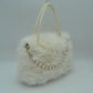 Plush Faux Fur Handbag with Pearl Bead Accent and Dual Straps - Clear White - HandBag