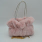 Plush Faux Fur Handbag with Rhinestone Handles and Chain Strap - Blush - HandBag